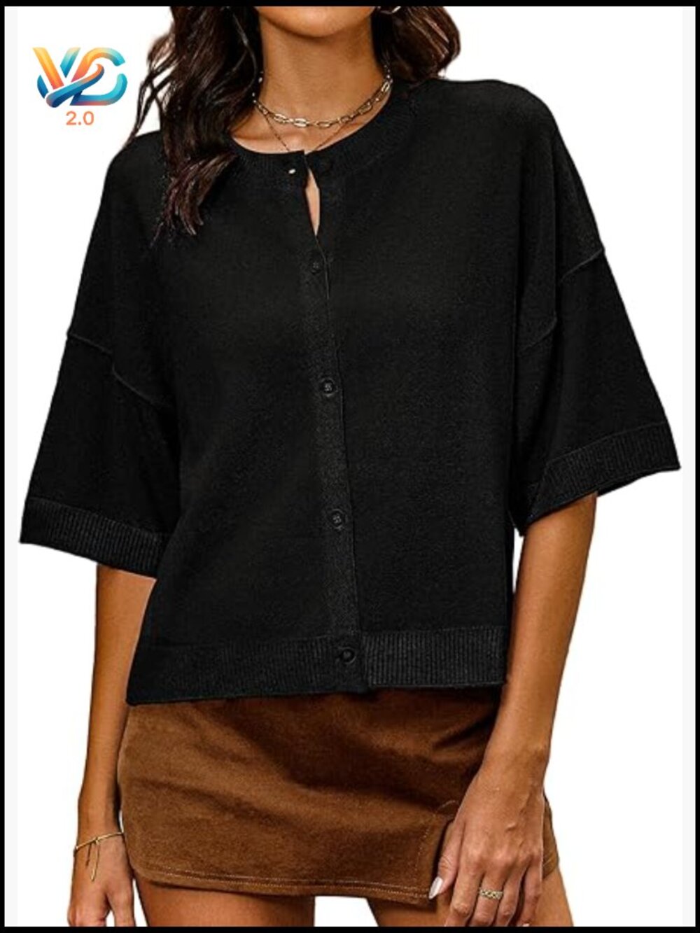 Short Sleeve Button Up Cardigan Lightweight Knit Tops